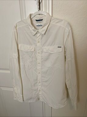Columbia Men's Long-Sleeve Button-Down Shirt in White/Cream